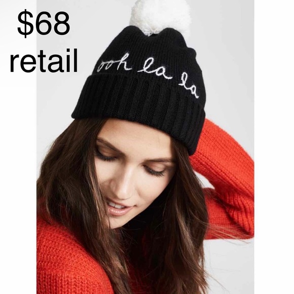 Kate Spade ‘ooh la la’ Pom Beanie Hat NWT in Black & White - Picture 2 of 14